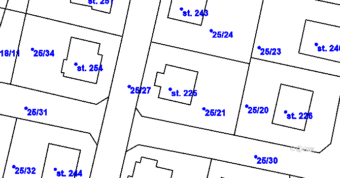 Parcela st. 225 v KÚ Orel, Katastrální mapa