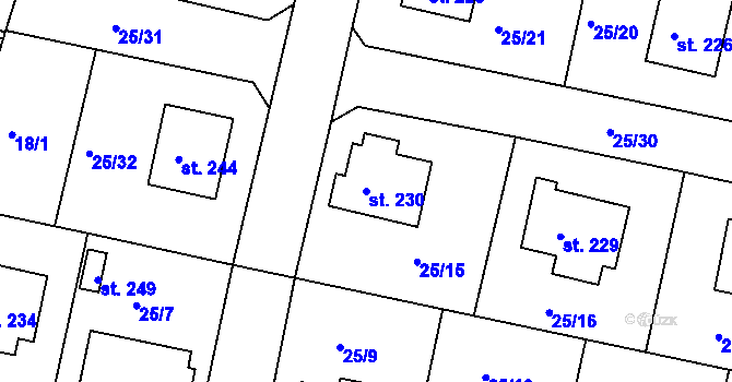Parcela st. 230 v KÚ Orel, Katastrální mapa