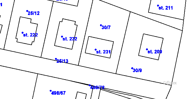 Parcela st. 231 v KÚ Orel, Katastrální mapa