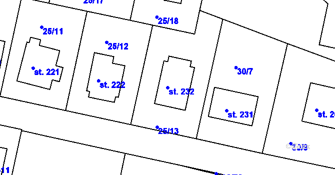 Parcela st. 232 v KÚ Orel, Katastrální mapa