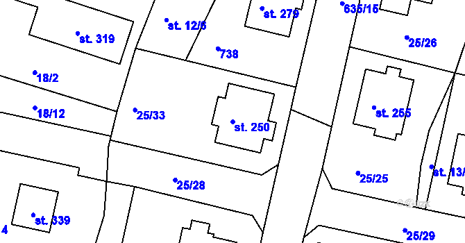 Parcela st. 250 v KÚ Orel, Katastrální mapa