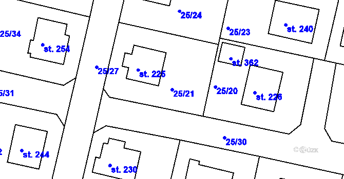 Parcela st. 25/21 v KÚ Orel, Katastrální mapa
