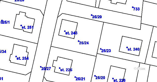 Parcela st. 25/24 v KÚ Orel, Katastrální mapa