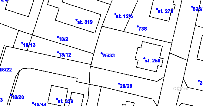 Parcela st. 25/33 v KÚ Orel, Katastrální mapa