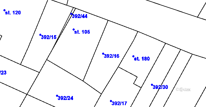 Parcela st. 392/16 v KÚ Orel, Katastrální mapa