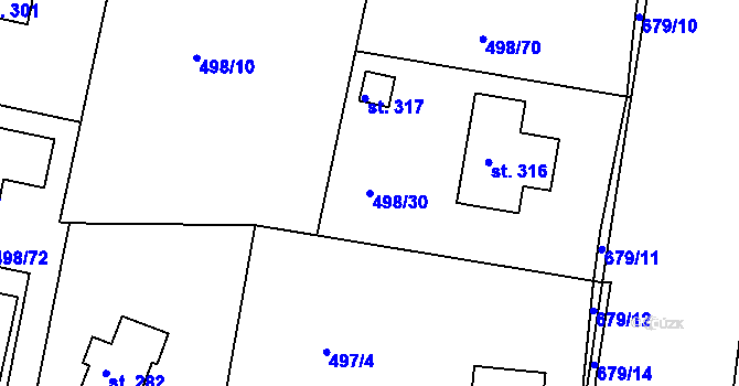 Parcela st. 498/30 v KÚ Orel, Katastrální mapa