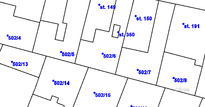 Parcela st. 502/6 v KÚ Orel, Katastrální mapa