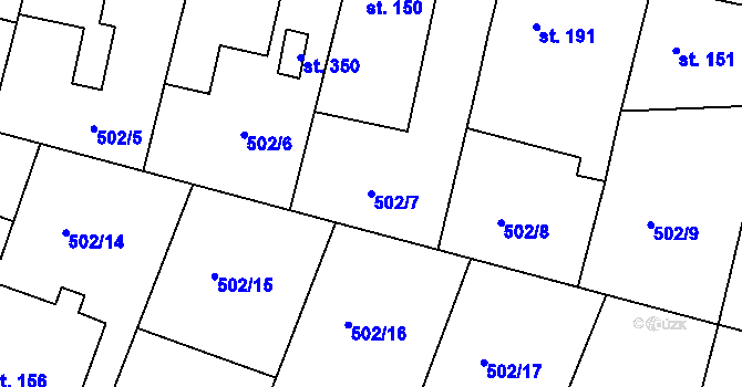 Parcela st. 502/7 v KÚ Orel, Katastrální mapa