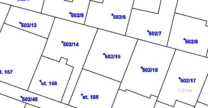 Parcela st. 502/15 v KÚ Orel, Katastrální mapa