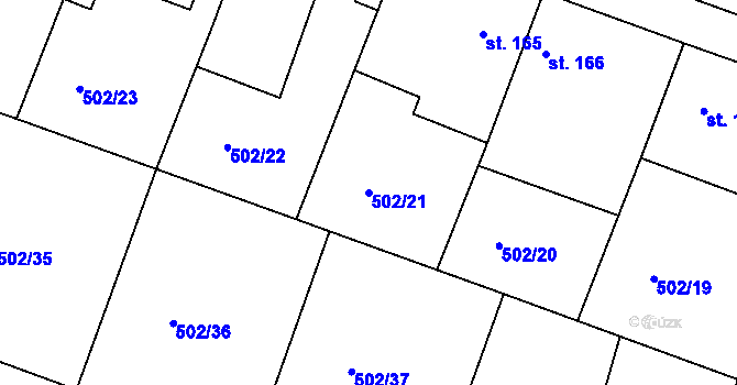 Parcela st. 502/21 v KÚ Orel, Katastrální mapa