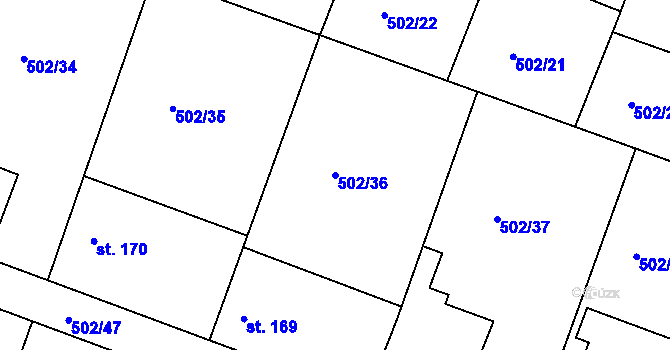 Parcela st. 502/36 v KÚ Orel, Katastrální mapa