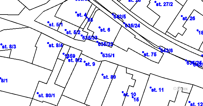 Parcela st. 635/1 v KÚ Orel, Katastrální mapa