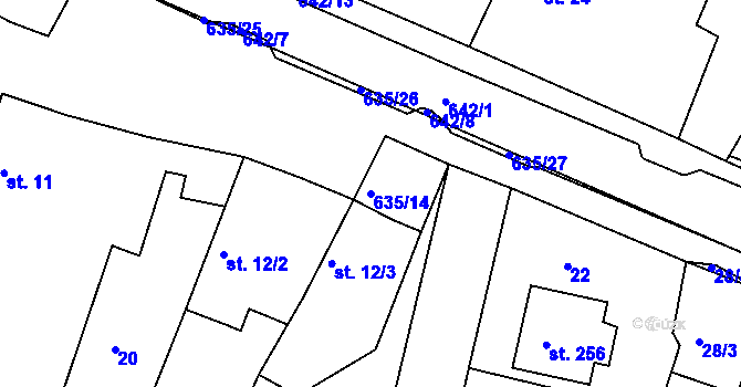 Parcela st. 635/14 v KÚ Orel, Katastrální mapa