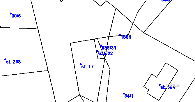 Parcela st. 635/22 v KÚ Orel, Katastrální mapa