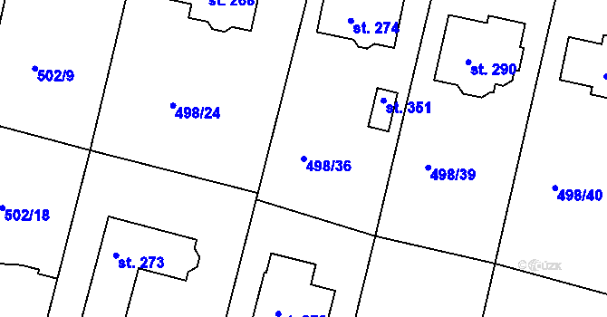 Parcela st. 498/36 v KÚ Orel, Katastrální mapa