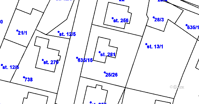 Parcela st. 281 v KÚ Orel, Katastrální mapa