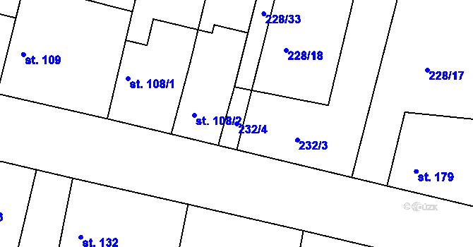 Parcela st. 232/4 v KÚ Orel, Katastrální mapa