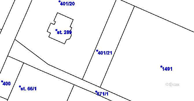 Parcela st. 401/21 v KÚ Orel, Katastrální mapa