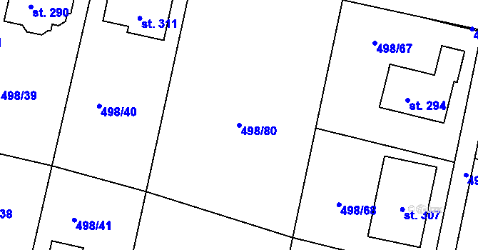 Parcela st. 498/80 v KÚ Orel, Katastrální mapa