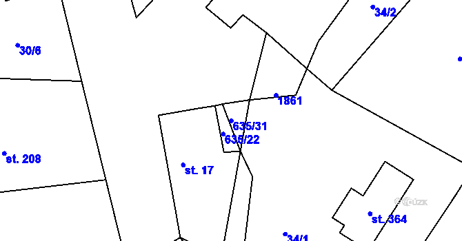 Parcela st. 635/31 v KÚ Orel, Katastrální mapa
