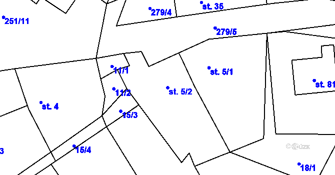 Parcela st. 5/2 v KÚ Vlčnov u Chrudimi, Katastrální mapa