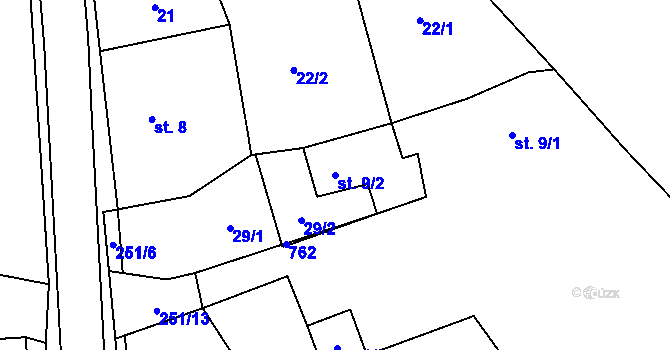 Parcela st. 9/2 v KÚ Vlčnov u Chrudimi, Katastrální mapa