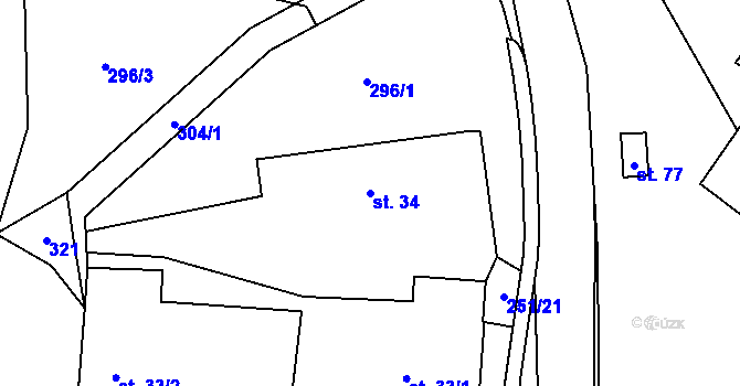 Parcela st. 34 v KÚ Vlčnov u Chrudimi, Katastrální mapa