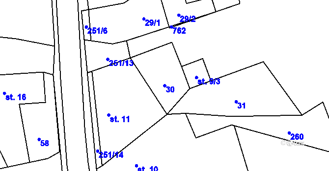 Parcela st. 30 v KÚ Vlčnov u Chrudimi, Katastrální mapa