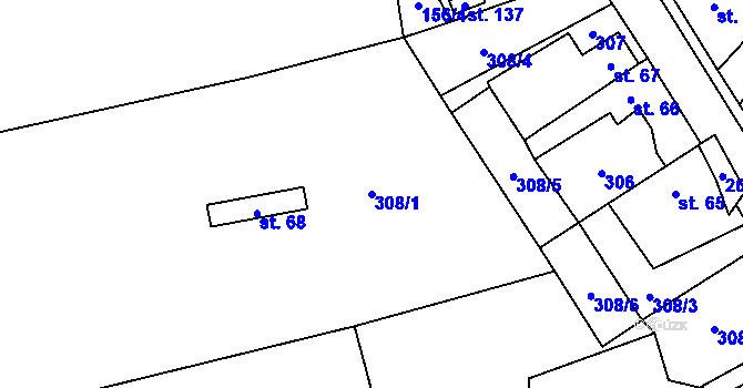 Parcela st. 308/1 v KÚ Vlčnov u Chrudimi, Katastrální mapa