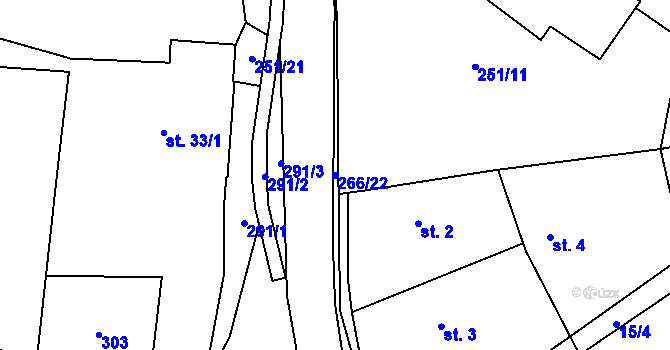 Parcela st. 266/22 v KÚ Vlčnov u Chrudimi, Katastrální mapa