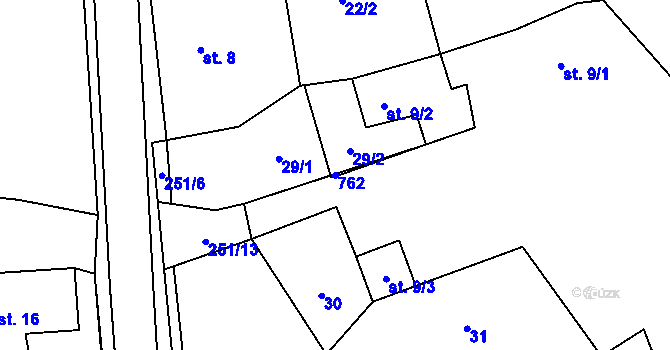 Parcela st. 762 v KÚ Vlčnov u Chrudimi, Katastrální mapa