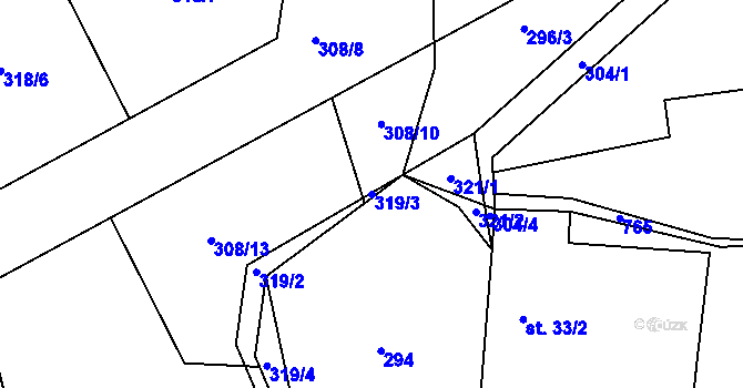 Parcela st. 319/3 v KÚ Vlčnov u Chrudimi, Katastrální mapa