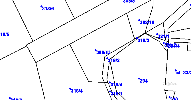 Parcela st. 308/13 v KÚ Vlčnov u Chrudimi, Katastrální mapa