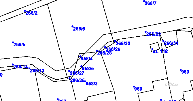 Parcela st. 266/28 v KÚ Rviště, Katastrální mapa