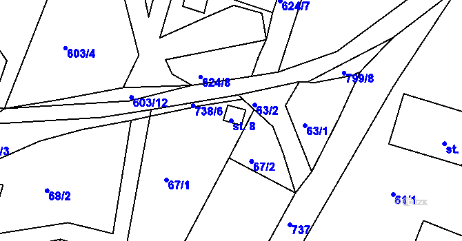 Parcela st. 8 v KÚ Rviště, Katastrální mapa