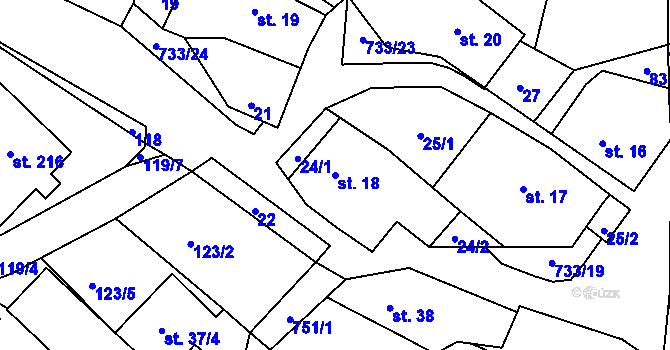 Parcela st. 18 v KÚ Rviště, Katastrální mapa
