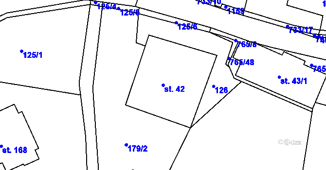 Parcela st. 42 v KÚ Rviště, Katastrální mapa