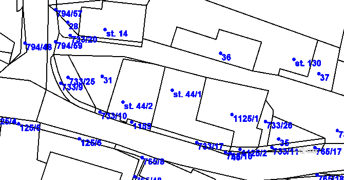 Parcela st. 44/1 v KÚ Rviště, Katastrální mapa