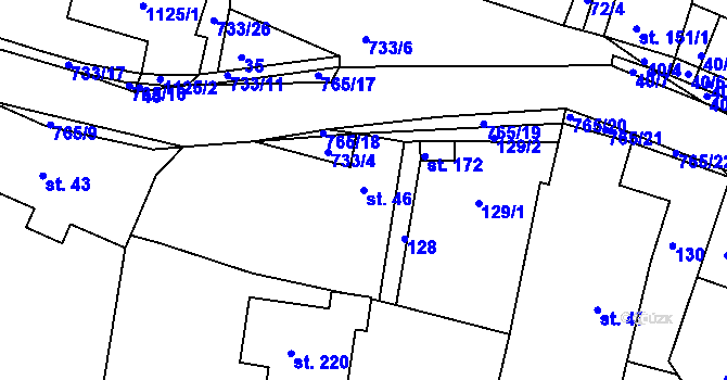 Parcela st. 46 v KÚ Rviště, Katastrální mapa