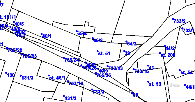 Parcela st. 51 v KÚ Rviště, Katastrální mapa