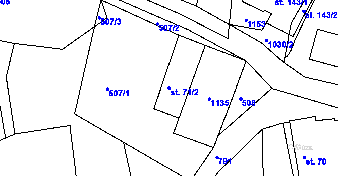 Parcela st. 71/2 v KÚ Rviště, Katastrální mapa
