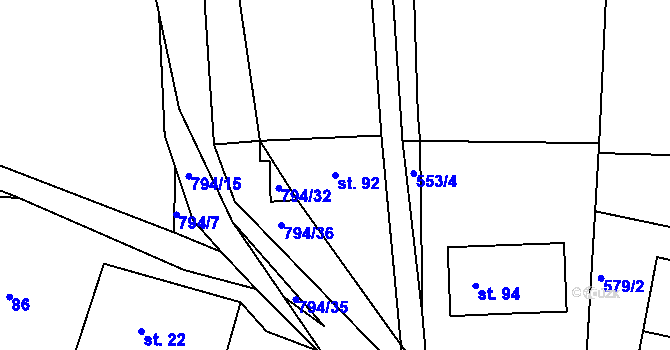 Parcela st. 92 v KÚ Rviště, Katastrální mapa