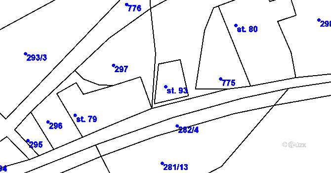 Parcela st. 93 v KÚ Rviště, Katastrální mapa