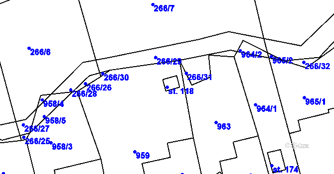 Parcela st. 118 v KÚ Rviště, Katastrální mapa