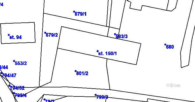 Parcela st. 150/1 v KÚ Rviště, Katastrální mapa
