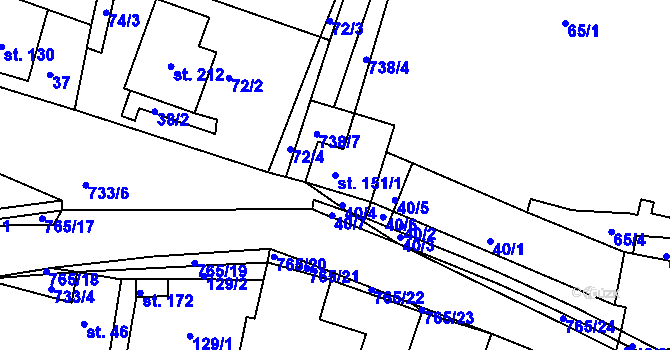 Parcela st. 151/1 v KÚ Rviště, Katastrální mapa