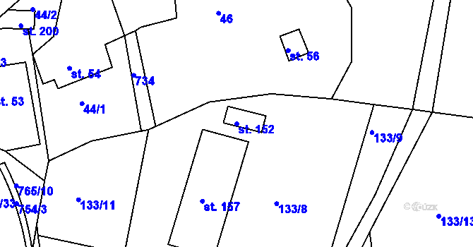 Parcela st. 152 v KÚ Rviště, Katastrální mapa