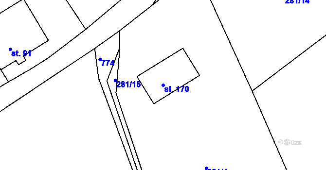 Parcela st. 170 v KÚ Rviště, Katastrální mapa