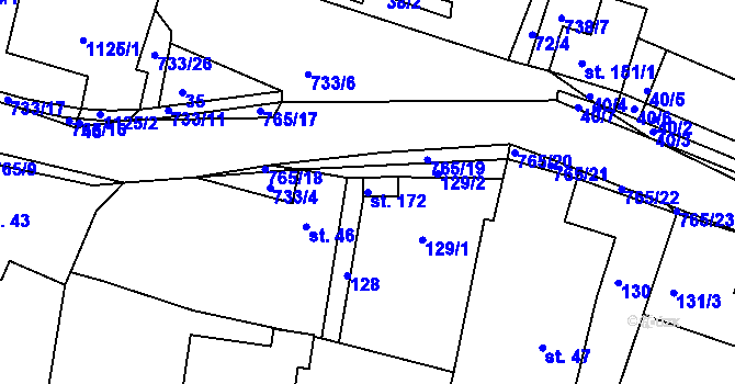 Parcela st. 172 v KÚ Rviště, Katastrální mapa