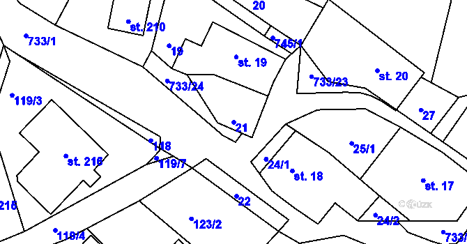 Parcela st. 21 v KÚ Rviště, Katastrální mapa